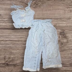 Light Blue Eyelet Crop Top and Pants Set
